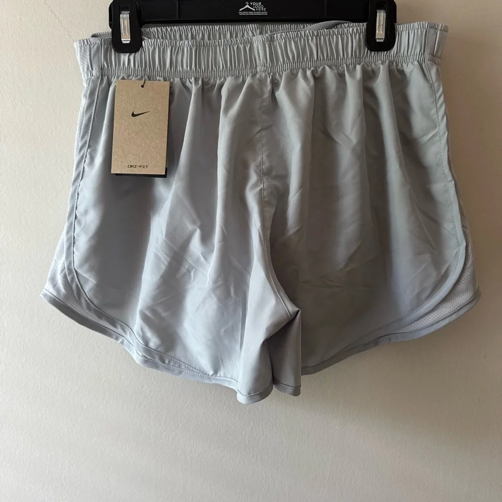 Nike Womens Running Shorts size L Gray Athletic Dri Fit Gym Stretch Drawstring - Picture 2 of 3